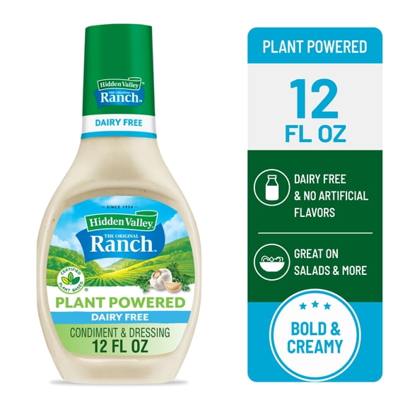 Hidden Valley Ranch Dairy Free Plant Powered Salad Dressing & Condiment, 12 fl oz Bottle