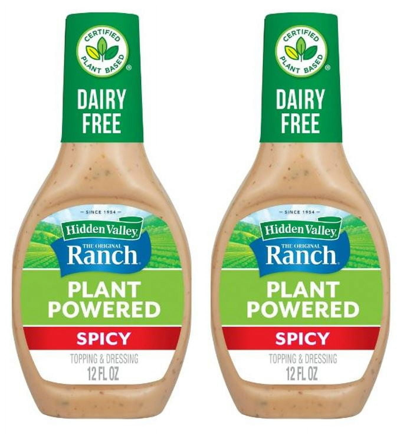 Hidden Valley Vegan Gluten Free Spicy Original Plant Powered Ranch Dressing and Topping, 12 fl oz, Pack of 2