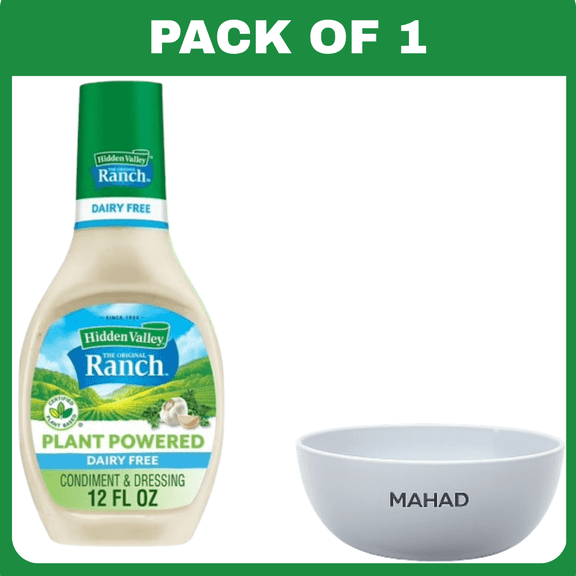 Hidden Valley Vegan Original Plant Powered Ranch Salad Dressing and Topping, 12 fl oz-1 pack-with Bowl
