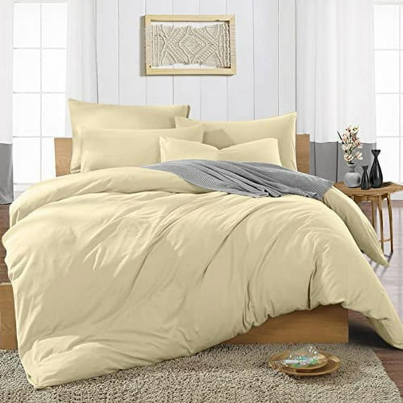 Hidden Zipper Closure Comforter Cover, 100% Egyptian Cotton, 300 Thread Count, Duvet Cover & 2 Pillowcases- Duvet Cover Set 3 Piece-Breathable & Comfy-Ivory Solid, Cal-King Size
