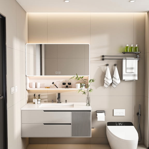 Hidden hair dryer hole - Adjustable LED lighting & defogging - Bathroom use - Quick fog clearing