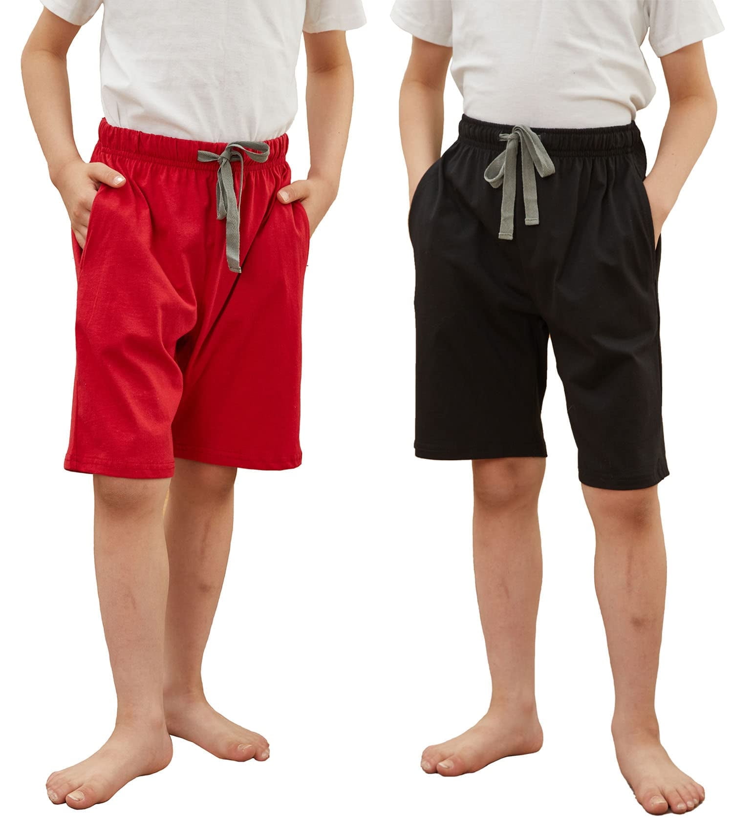 HiddenValor Big Boys Cotton Pajama Shorts with Pockets Black + Red