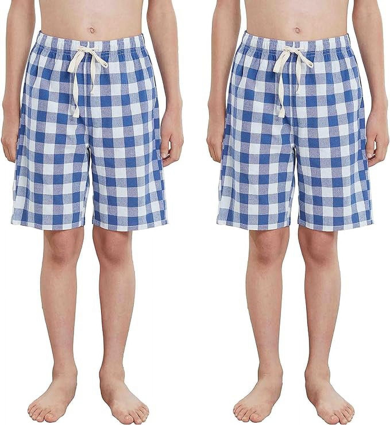 HiddenValor Big Boys Cotton Plaid Pajamas Shorts, Pull On Lounge Shorts With Pockets 2 Pack