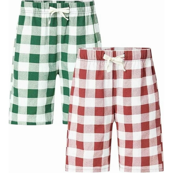 HiddenValor Big Boys Cotton Plaid Pajamas Shorts, Pull On Lounge Shorts With Pockets 2 Pack