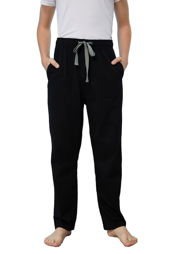 Boys Knit Cotton Pajama Lounge Pants with Pockets - Black, X-Large