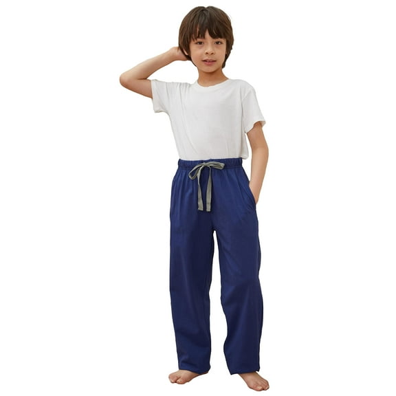 HiddenValor Boys Knit Cotton Pajama Lounge Pants with Pockets - Blue, Large