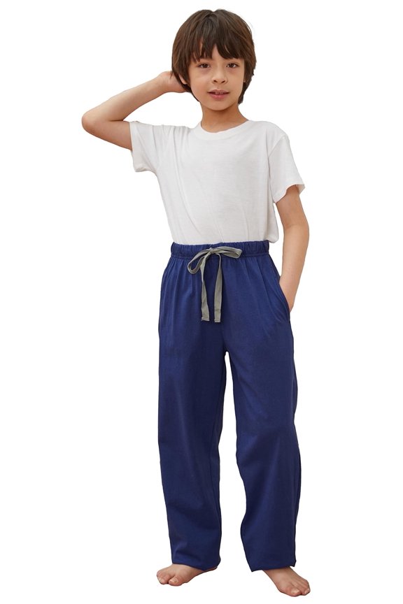 Boys Knit Cotton Pajama Lounge Pants with Pockets - Blue, X-Large