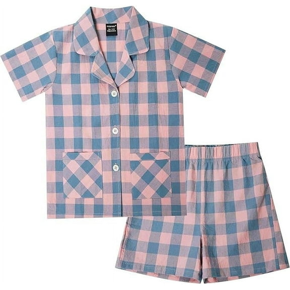 HiddenValor Girls Pajama Set, 2 Piece Cotton Button Down Short Sleeve Shorts Lounge Sleepwear With Pockets