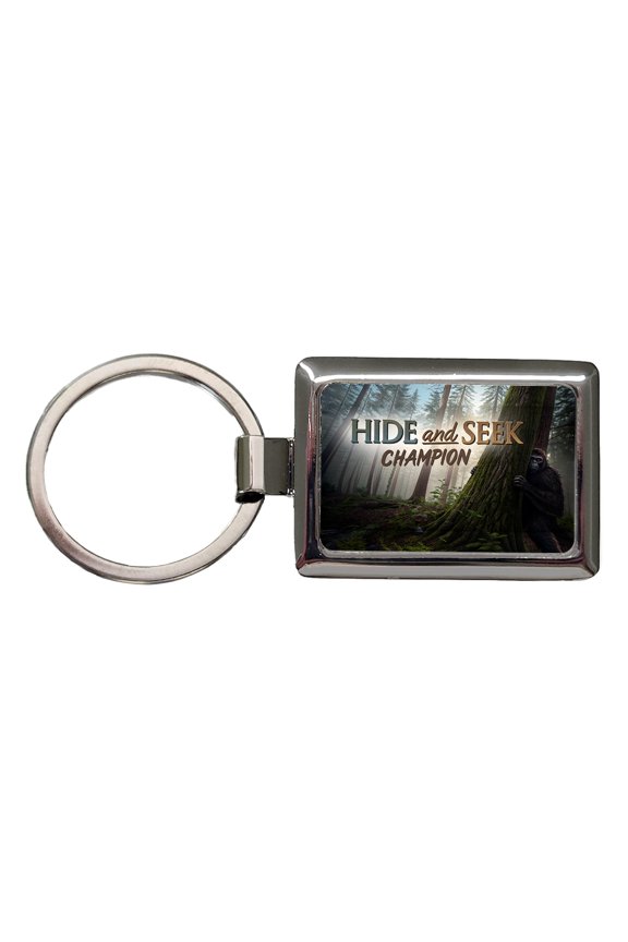 Hide And Seek Champion Big Foot Hiding Metal Rectangle Keychain