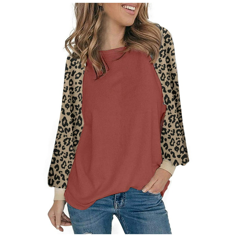 Hide Belly Long Shirt Flowy Round Neck Solid Long Sleeve Shirts Plus Size  Tops for Women Dressy Comfy Tunic Tops to Wear with Leggings Red M
