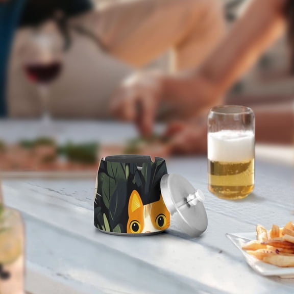 Hide Cats Leaves Ashtray with Lid Cigarette Ashtray Stainless Steel Ash Tray Ash Holder for Home Outdoor