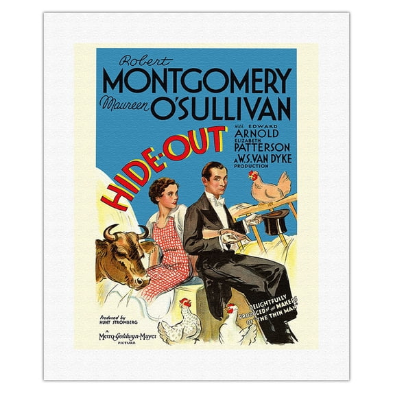 Hide-Out - Starring Robert Montgomery Maureen O’Sullivan - Directed by W.S. Van Dyke - Vintage Film Movie Poster c.1934 - Fine Art Rolled Canvas Print 16in x 20in