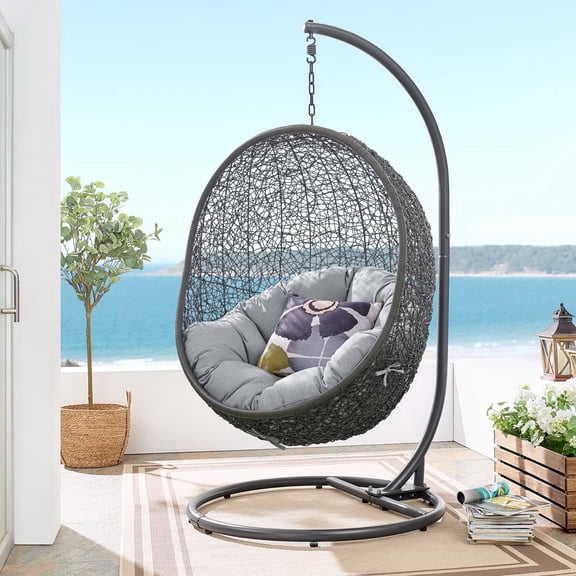 Modway Hide Outdoor Patio Sunbrella® Swing Chair With Stand in Gray Gray