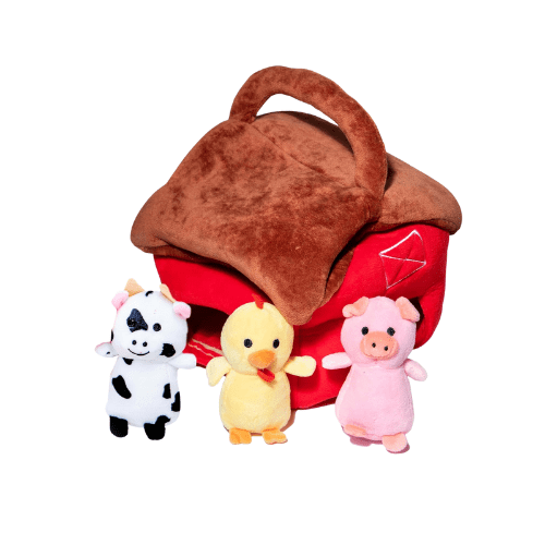 Glow Pups Interactive Hide and Seek & Burrow Dog Toy with Barn & Pig, Cow & Chicken, Medium
