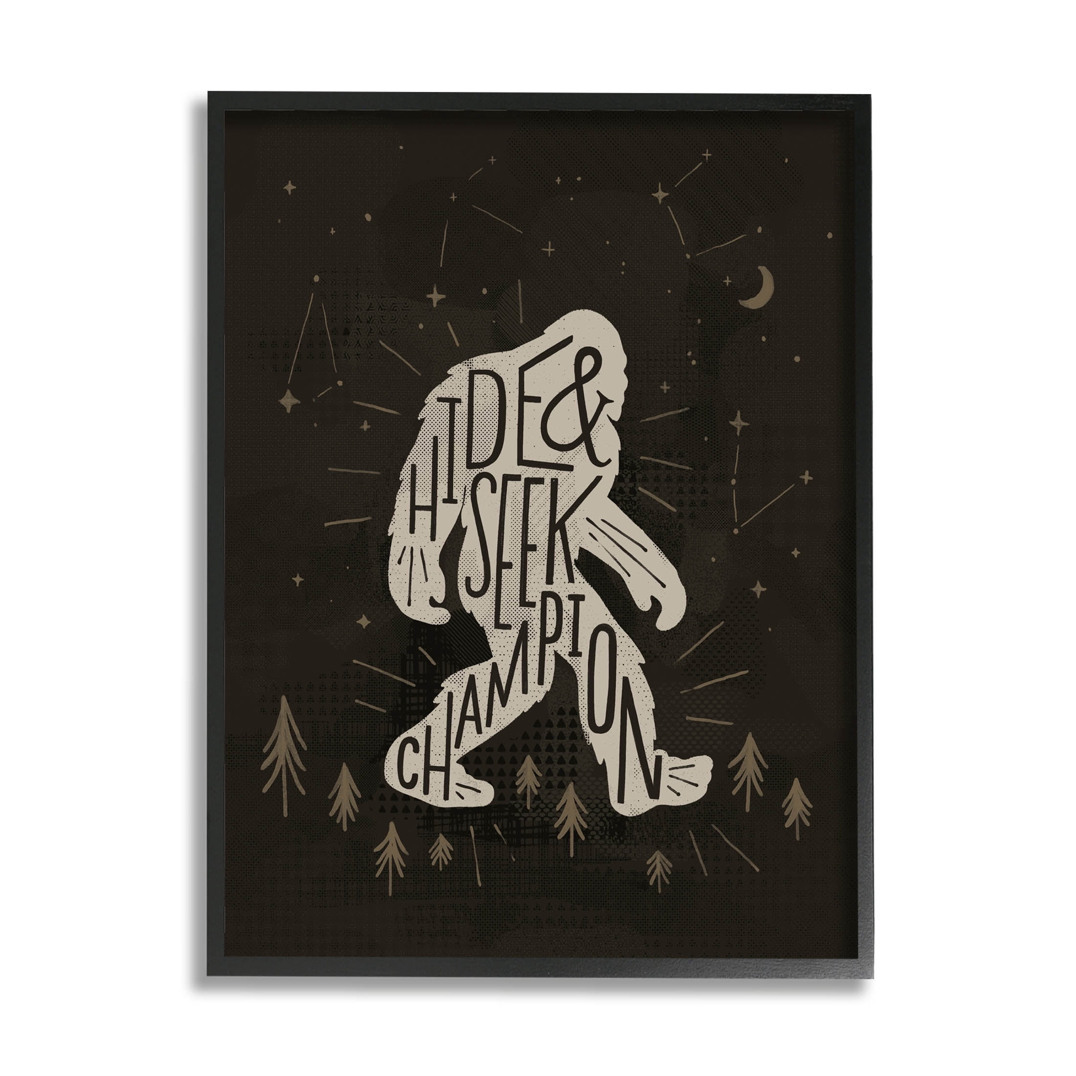 Hide & Seek Champion Bigfoot Yeti Fairy Tales & Fantasy Graphic Art Black Framed Art Print Wall Art