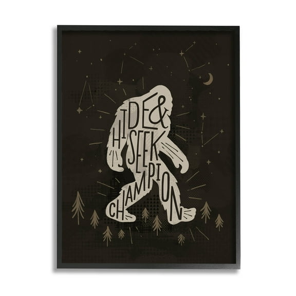 Hide & Seek Champion Bigfoot Yeti Fairy Tales & Fantasy Graphic Art Black Framed Art Print Wall Art