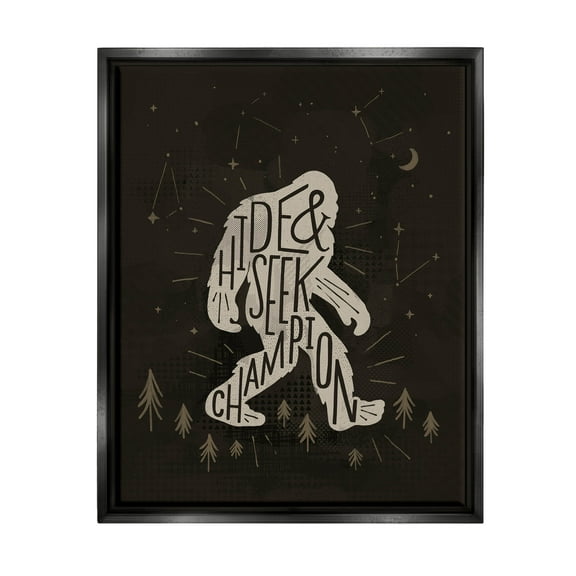 Hide & Seek Champion Bigfoot Yeti Fairy Tales & Fantasy Graphic Art Jet Black Framed Art Print Wall Art
