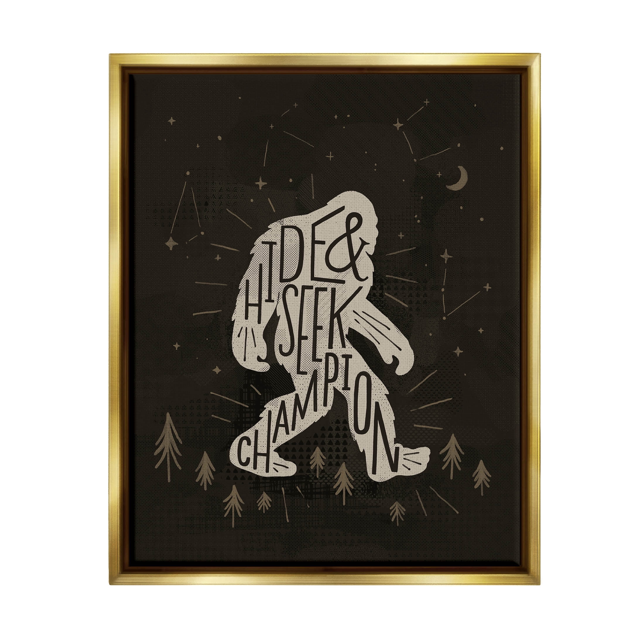 Hide & Seek Champion Bigfoot Yeti Fairy Tales & Fantasy Graphic Art Metallic Gold Framed Art Print Wall Art