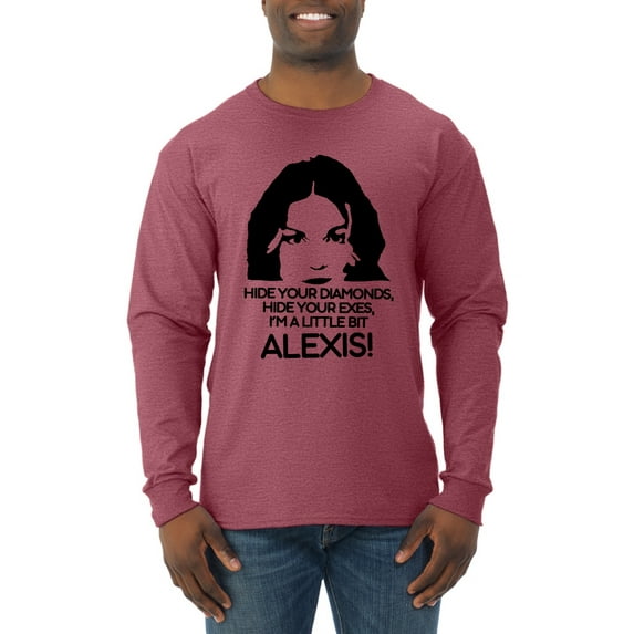 Hide Your Diamonds Exes from Alexis Quote Pop Culture Mens Long Sleeve Shirt, Vintage Heather Red, Medium