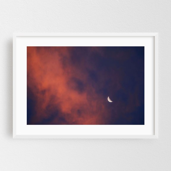 Hide and Go Find Moon - Boise Idaho Photography Moon Night Sky Space Mystical Scenic Surrealism Astronomy White Framed Wall Art Print 5 x 7 inches