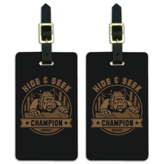 Hide and Seek Champion Bigfoot Sasquatch Funny Luggage ID Tags Suitcase Carry-On Cards - Set of 2