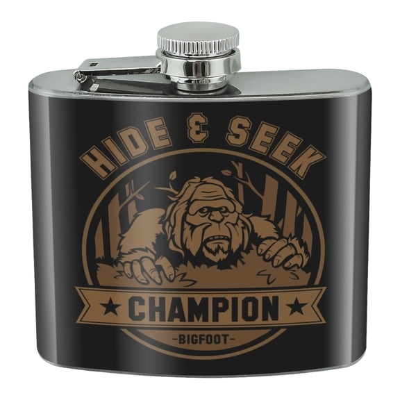 Hide and Seek Champion Bigfoot Sasquatch Funny Stainless Steel 5oz Hip Drink Kidney Flask