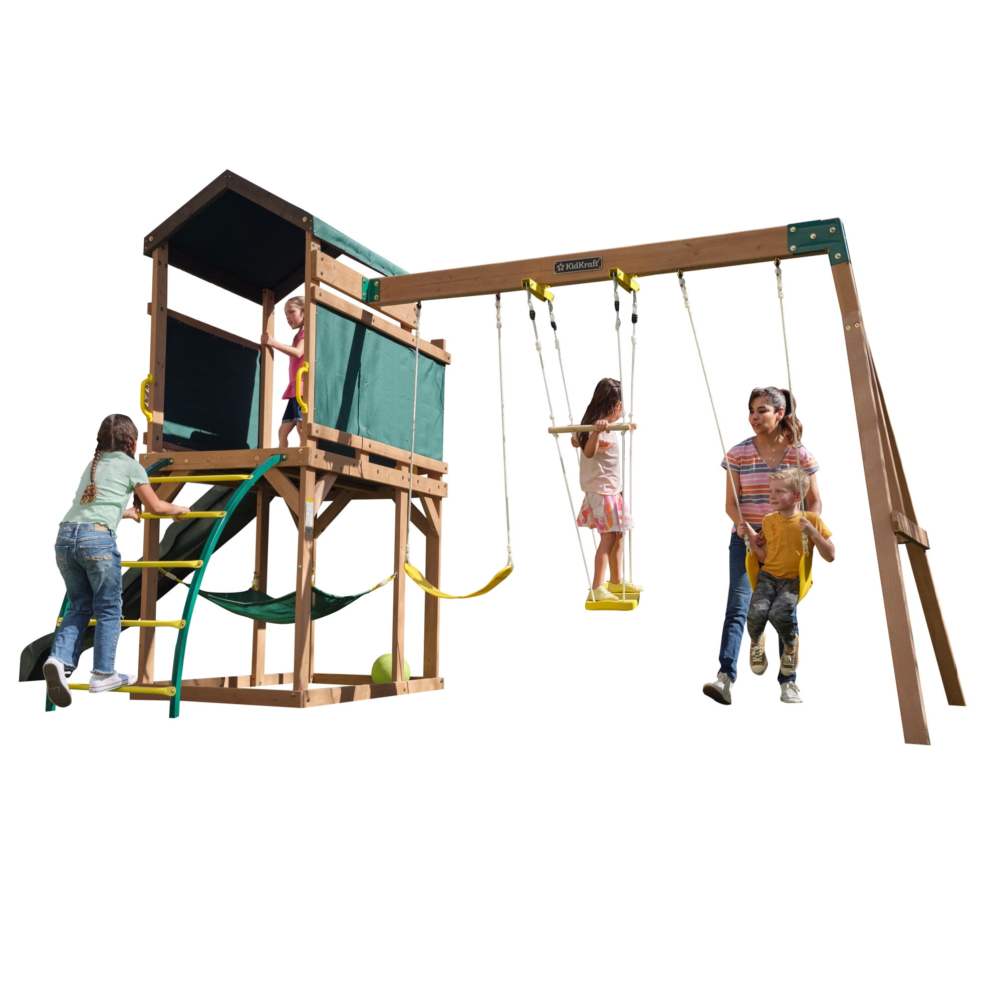 Hideaway Haven Wooden Swing Set / Playset with Surf Swing, Slide