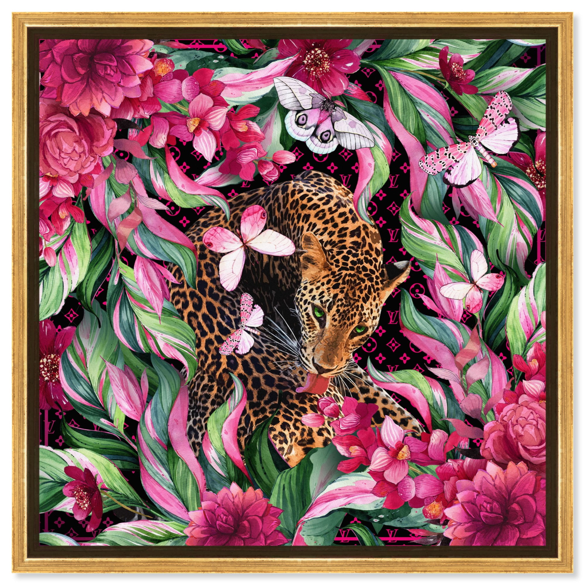 Hideout in The Jungle Pink and Gold Canvas Wall Art