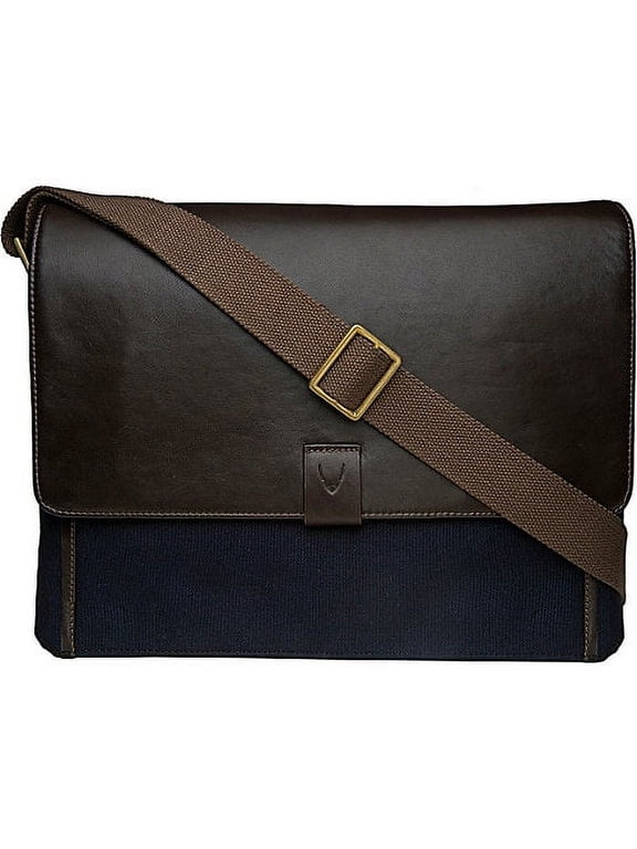 Aiden Blue Canvas Lambskin Leather Laptop Messenger Bag