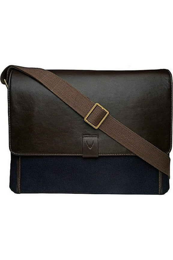 Aiden Blue Canvas Lambskin Leather Laptop Messenger Bag