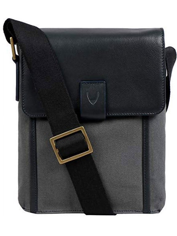 Aiden Genuine Leather and Canvas Mini Crossbody Unisex Messenger Bag & Travel Bag / 10.5" iPad Bag - size (8"L x 10"H x 2.4"W)