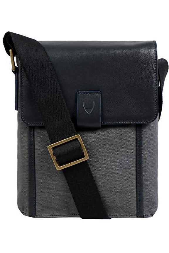 Aiden Genuine Leather and Canvas Mini Crossbody Unisex Messenger Bag & Travel Bag / 10.5" iPad Bag - size (8"L x 10"H x 2.4"W)