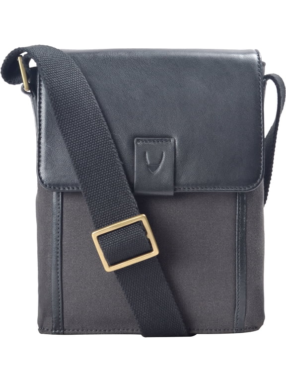 Aiden Small iPad Compatible Canvas and Leather Cross Body Bag/Messenger Bag Black