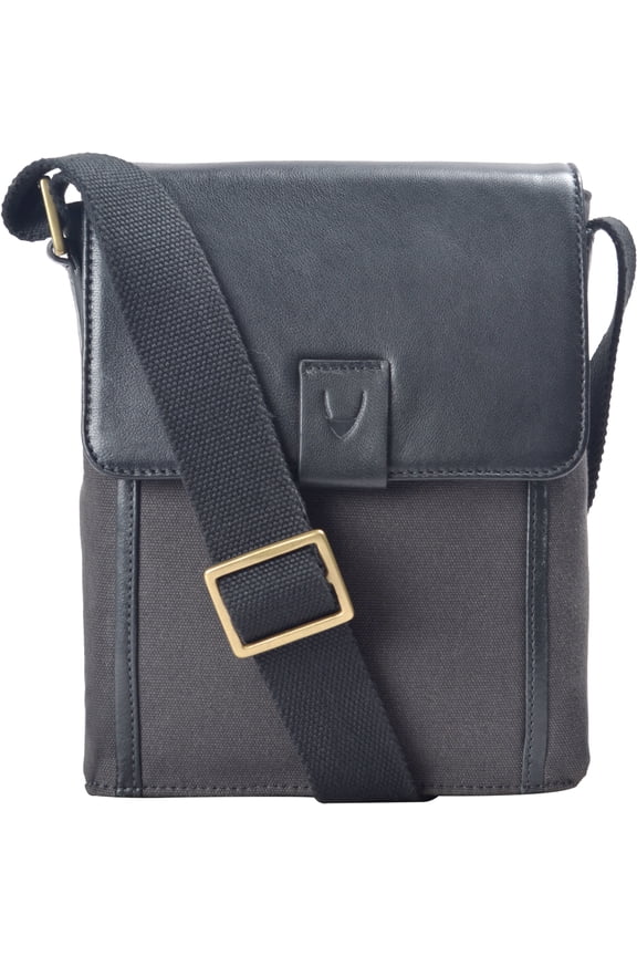 Aiden Small iPad Compatible Canvas and Leather Cross Body Bag/Messenger Bag Black