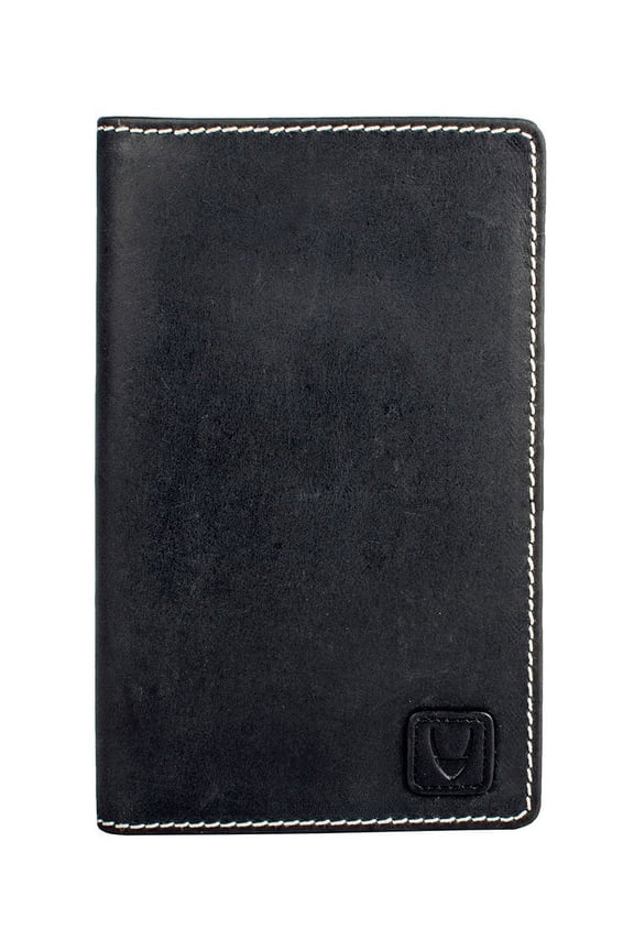 Black Leather Camel Stitch RFID Blocking Passport Wallet