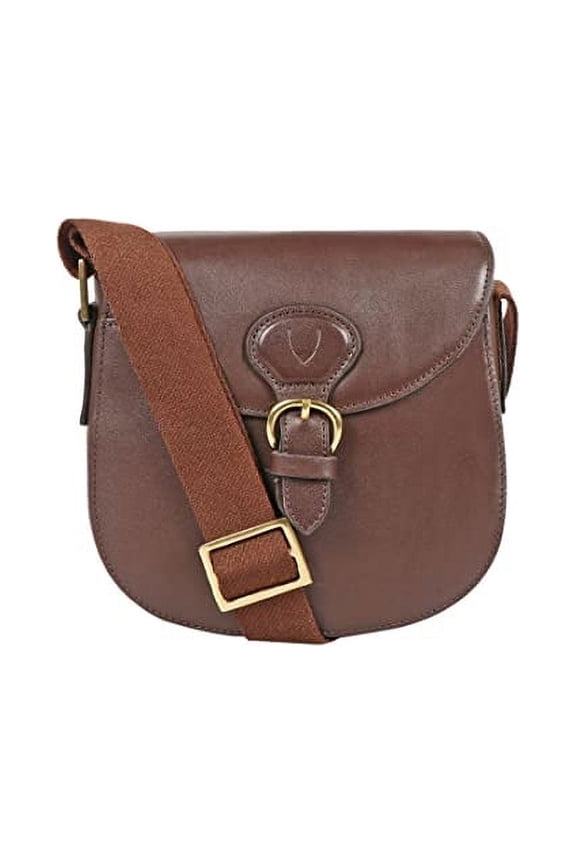 Petra Leather Crossbody Bag with Saddle Shape and Faux Buckle Closure & Adjustable Shoulder Strap - size (9"L x 8"H x 2"W)