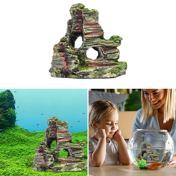 Hiding Cave Aquarium Decor, Mountain View Rockery, Landscapes Rocks with Tree Ornament for Fish Tank Decoration and Aquatic Habitat