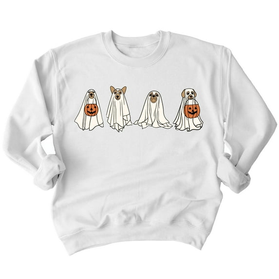 Hiding Ghost Dogs Halloween Outfit Pet Lovers Crewneck Sweatshirt, L, White