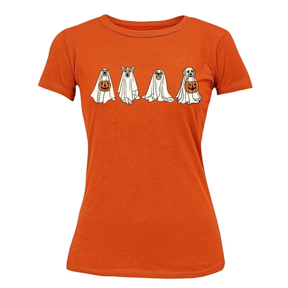 Hiding Ghost Dogs Halloween Outfit Pet Lovers Women's T-shirt, L, Orange