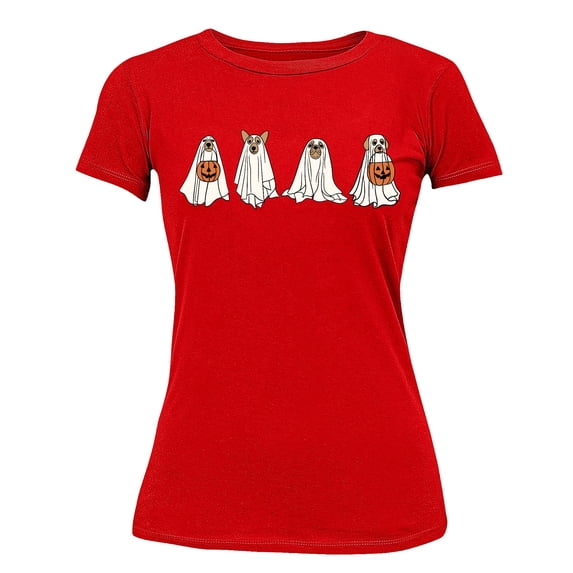 Hiding Ghost Dogs Halloween Outfit Pet Lovers Women's T-shirt, L, Red
