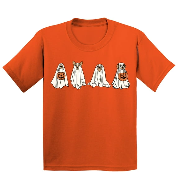 Hiding Ghost Dogs Halloween Outfit Pet Lovers Youth T-shirt, L, Orange