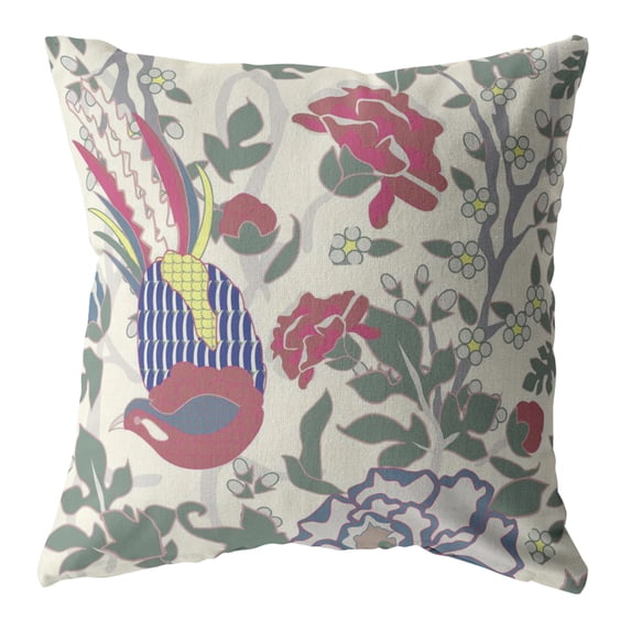 Hiding Peacock Indoor/Outdoor Pillow with Removable Cover in Burgundy on White20x20