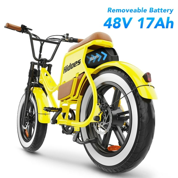 ‌Hidoes Electric Bike for Adults - 20" Fat Tire Retro Cruiser, 7-Speed E-Bike with Cruise Control & Accessories (Pump/Leather Seat)