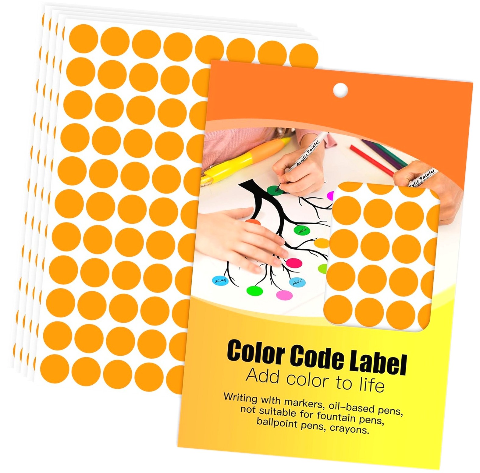 One Point Labels Hidove 1320PCS Color Coding Labels (15 Colors) 3/4 Inch Orange Round ...
