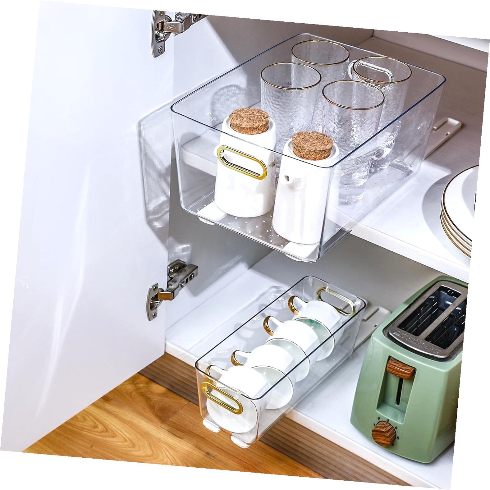 Hidove 2 Pcs Clear Pull out Cabinet Organizer with 4 Pcs Adhesive ...