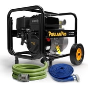 Poulan Pro Semi Trash Pump 2-Inch with Hose Kit , 50ft Discharge Hose, 12ft Suction Hose, 100ft Lift, 23ft Suction Gas Powered Water Pump with Wheels & Handle for Pond, Sewage, and Pool