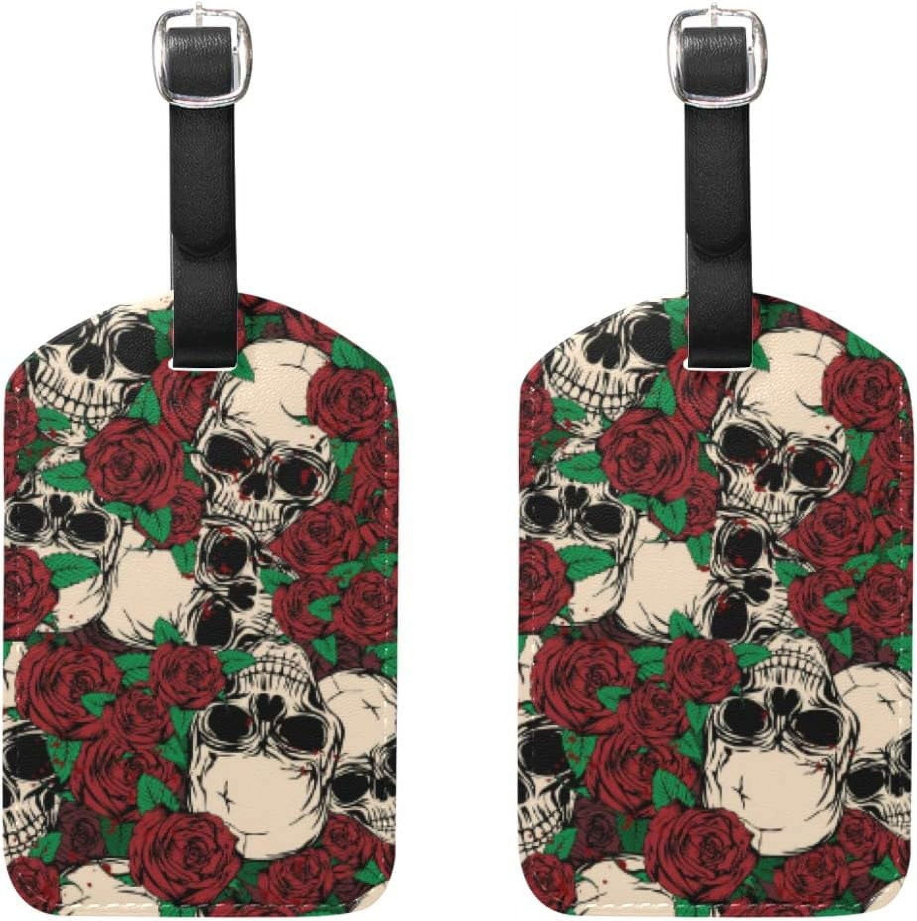 Hidove 2PCS Rose Flower Skull Luggage Tags Leather Cover Case Suitcase