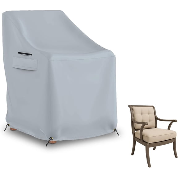 Seal Skin Patio Chair Cover, Waterproof Heavy-Duty Fabric with Drawstring & Air Vent (Gray, 32"W 37"D 36"H)