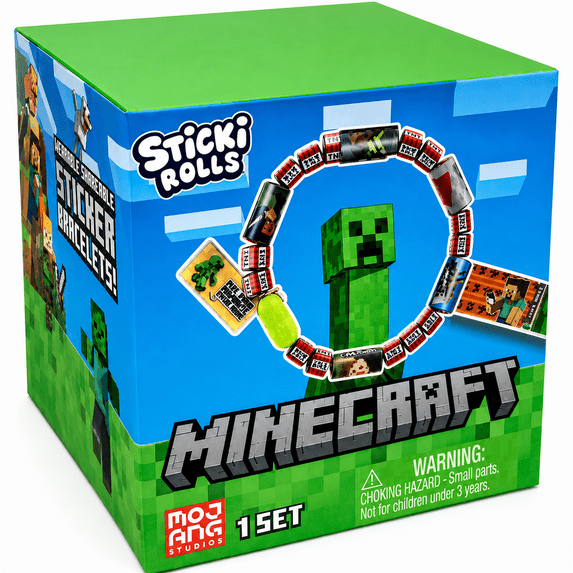 Minecraft Sticki Rolls Blind Capsule Wristbands Officially Licensed Collectible Wearable Stickers Ages 6+