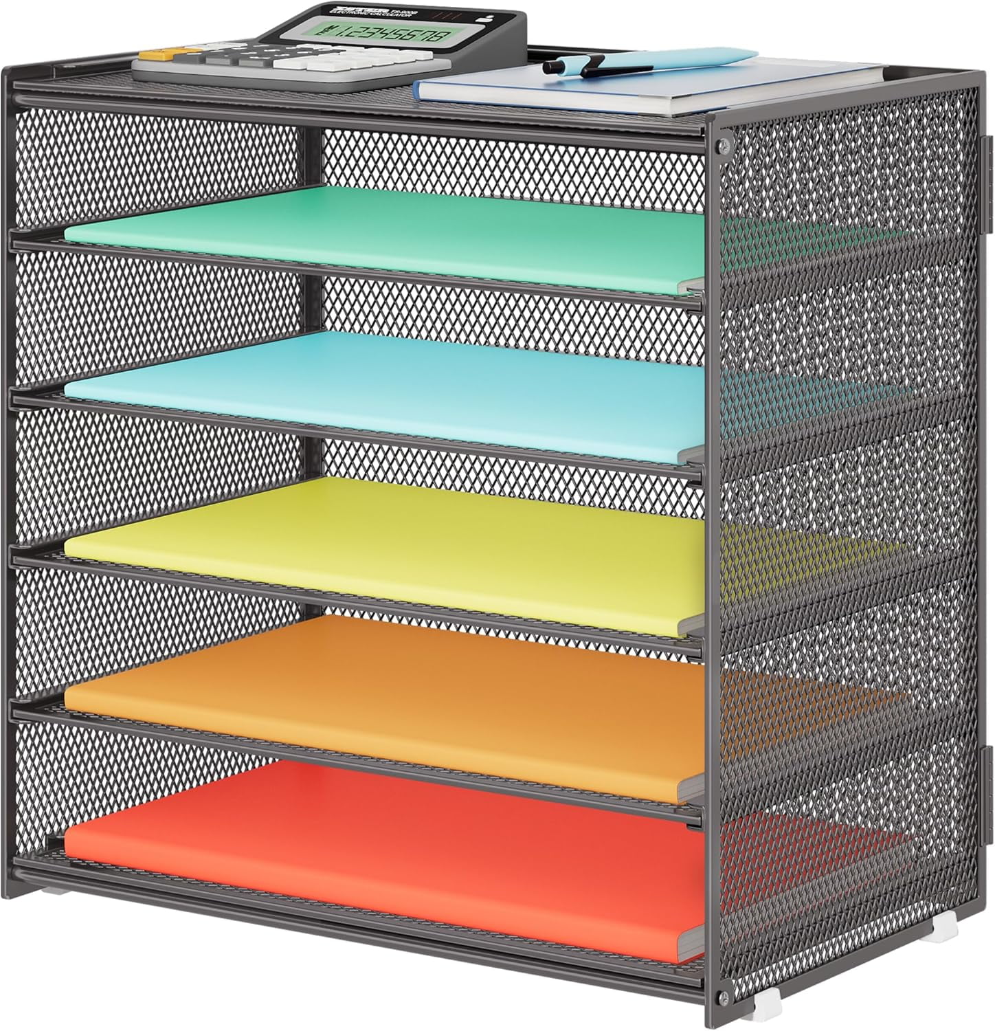 Hidove 6 Tier Paper Organizer, Metal Desk File Folder Holder, Desktop ...